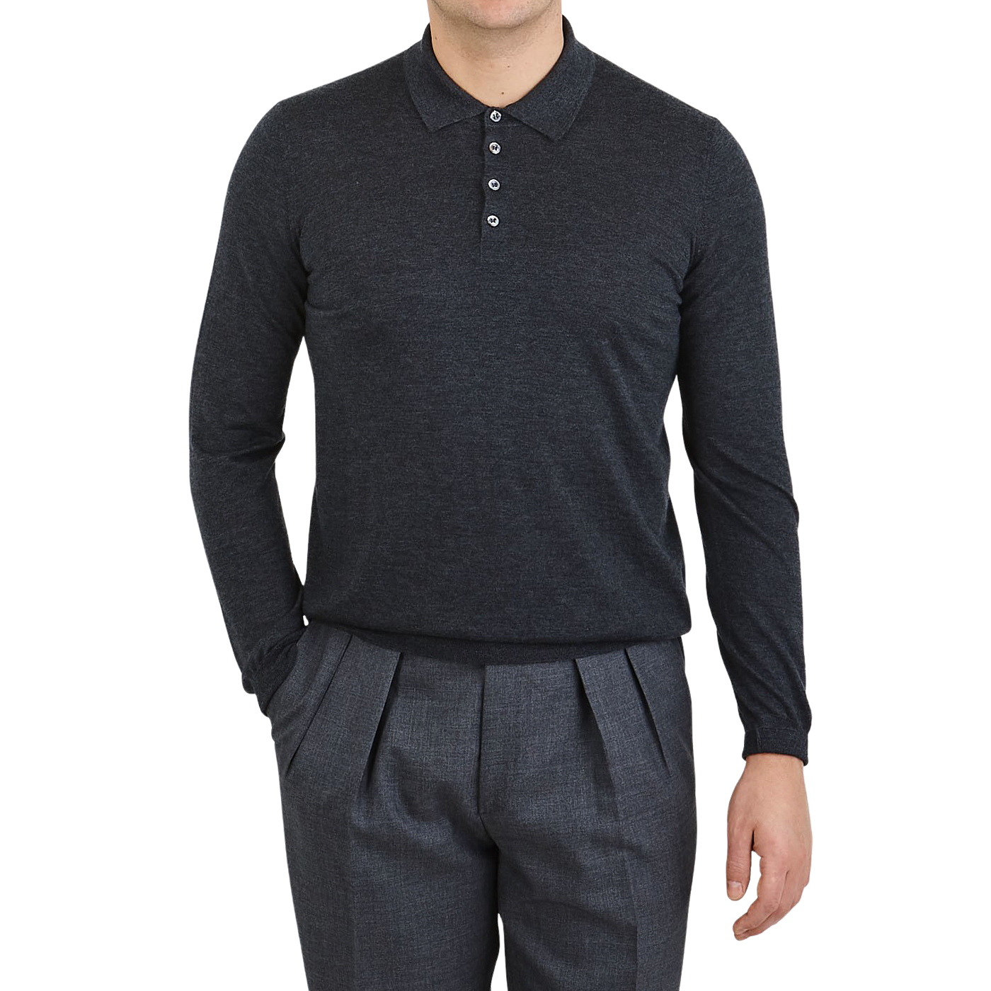 Gran Sasso Grey Pure Cashmere Polo Shirt Front
