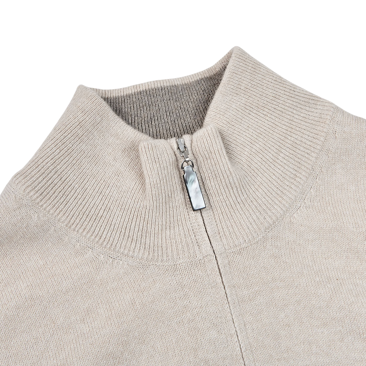 Gran Sasso Light Beige Cashmere 1:4 Zip Sweater Collar