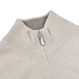 Gran Sasso Light Beige Cashmere 1:4 Zip Sweater Collar