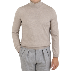 Gran Sasso Light Beige Extra Fine Merino Roll Neck Front