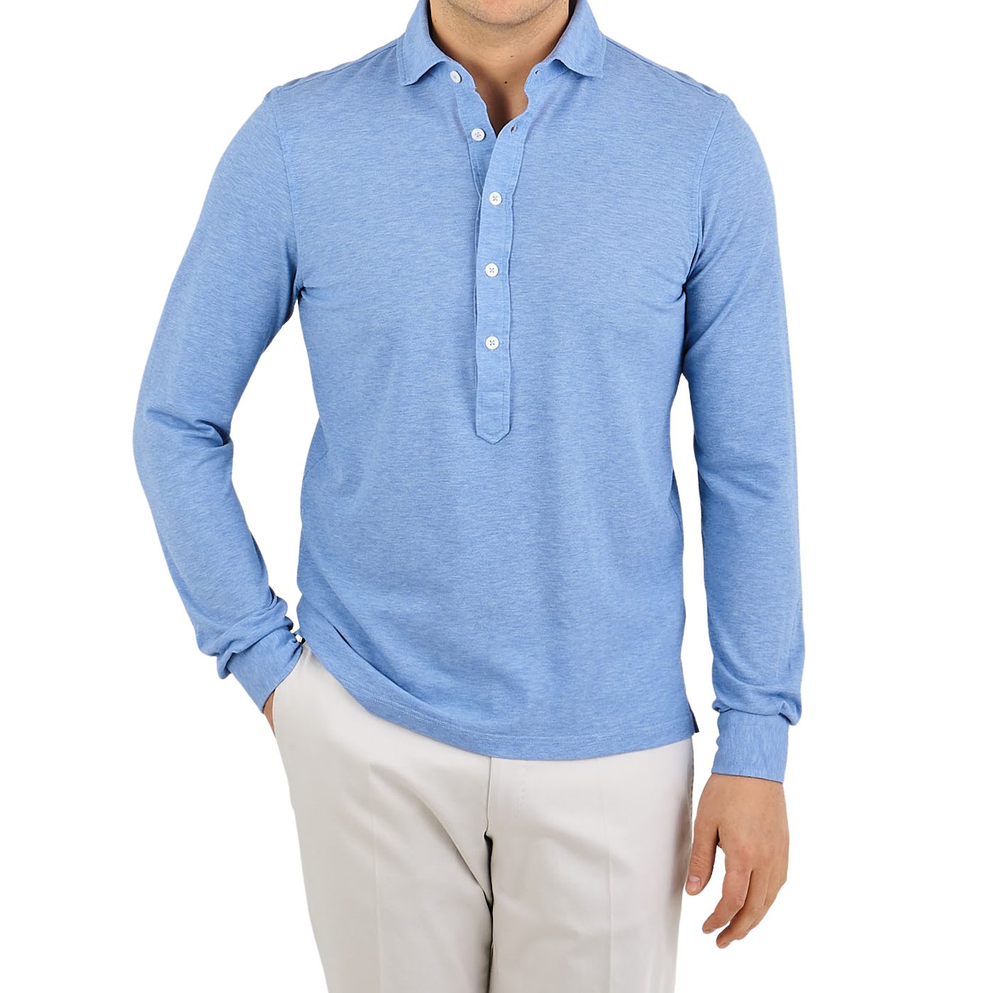 Gran Sasso Light Blue Cotton Jersey Popover Shirt Front