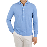 Gran Sasso Light Blue Cotton Jersey Popover Shirt Front