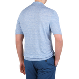 Gran Sasso Light Blue Melange Pure Linen Polo Shirt Back