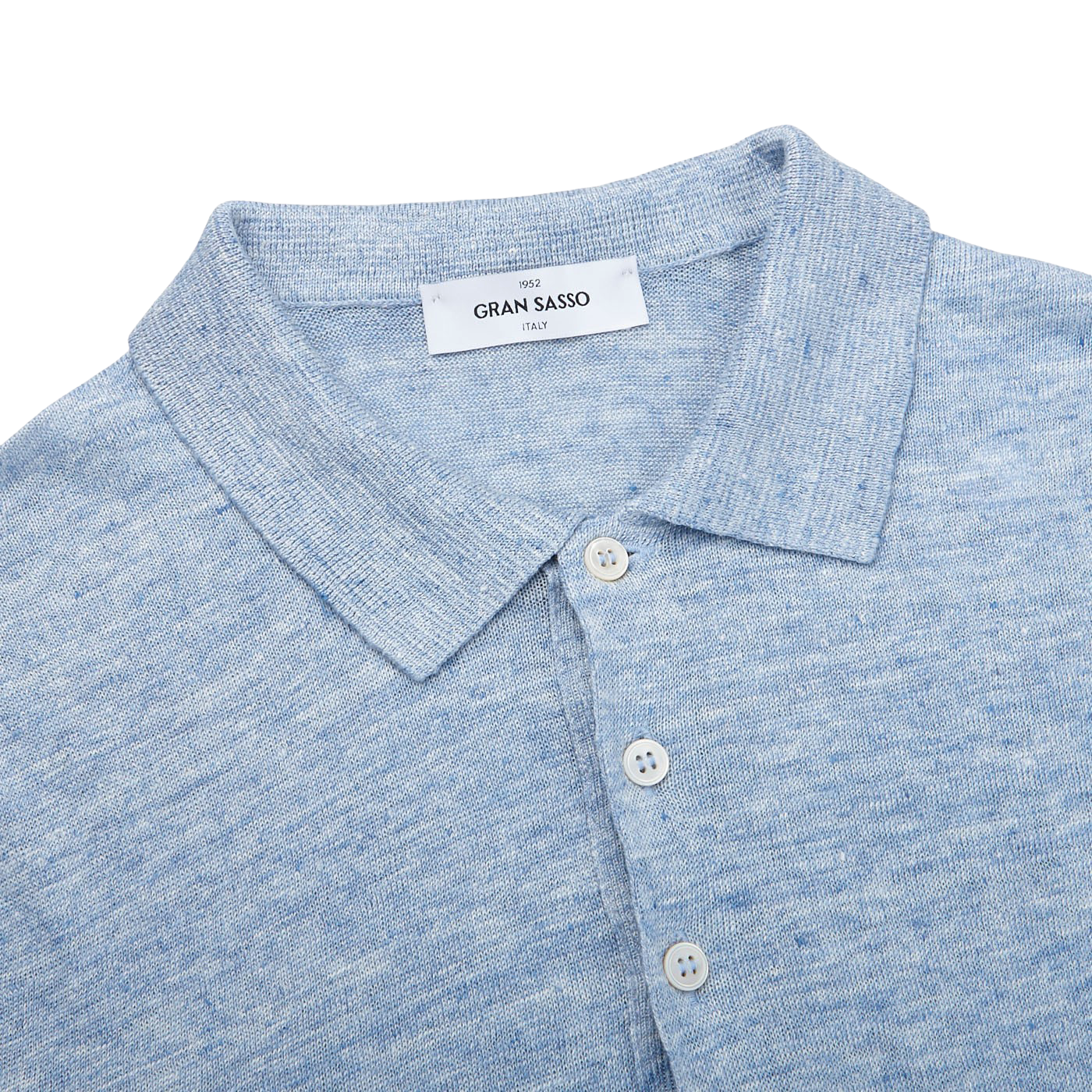 Gran Sasso Light Blue Melange Pure Linen Polo Shirt Collar