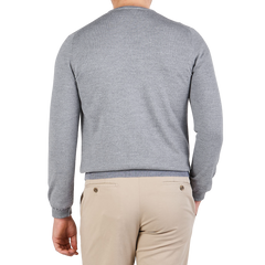 Gran Sasso Light Grey Extra Fine Merino Crew Neck Back