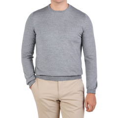 Gran Sasso Light Grey Extra Fine Merino Crew Neck Front