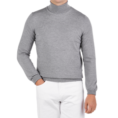 Gran Sasso Light Grey Extra Fine Merino Roll Neck Front