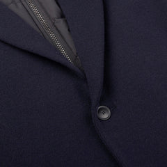 A water-resistant Gran Sasso Navy Blue Rain Wool Knitted Jacket with a zipper.