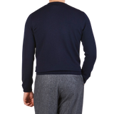 Gran Sasso Navy Extra Fine Merino Crew Neck Backw