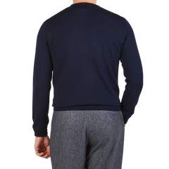 Gran Sasso Navy Extra Fine Merino Crew Neck Backw