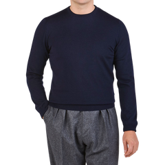 Gran Sasso Navy Extra Fine Merino Crew Neck Front1