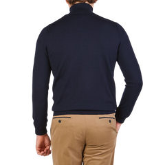 Gran Sasso Navy Extra Fine Merino Roll Neck Back