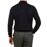 Gran Sasso Navy Extra Fine Merino Wool Polo Shirt Back