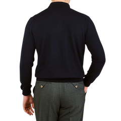 Gran Sasso Navy Extra Fine Merino Wool Polo Shirt Back