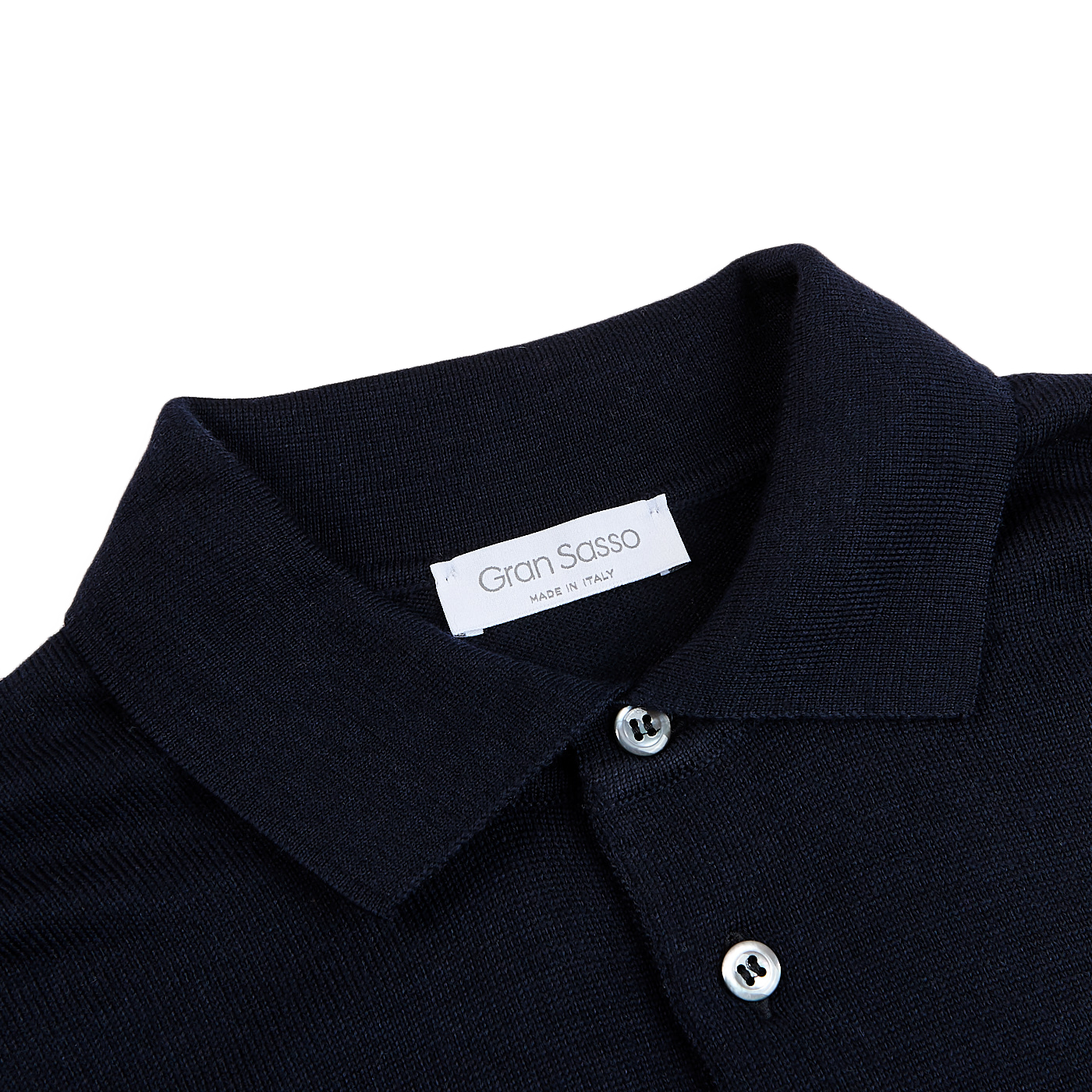 Gran Sasso Navy Extra Fine Merino Wool Polo Shirt Collar