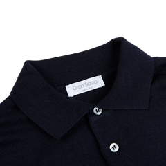 Gran Sasso Navy Extra Fine Merino Wool Polo Shirt Collar