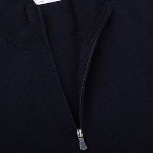 Gran Sasso Navy Extrafine Merino Wool Zip Cardigan Open