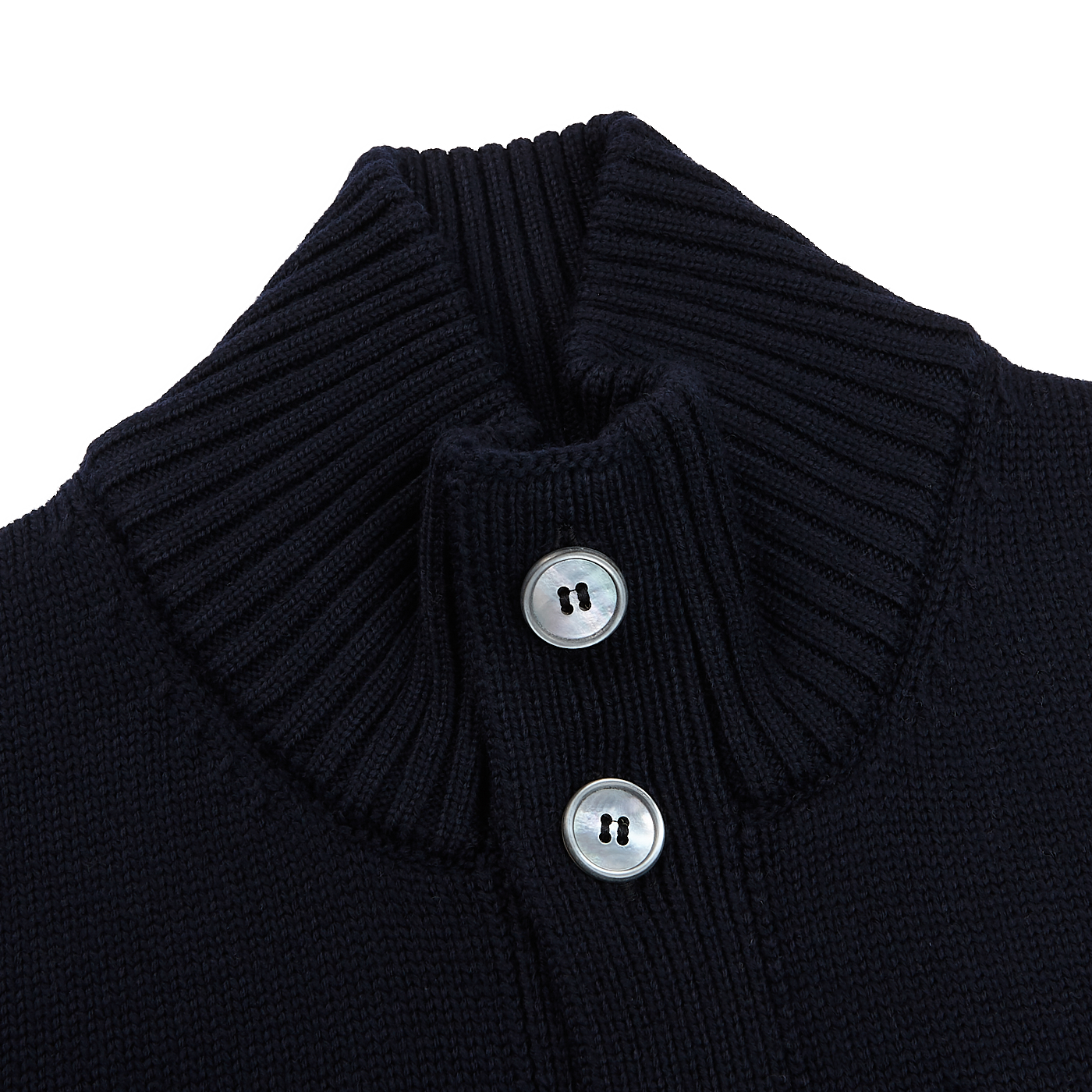 Gran Sasso Navy Merino Wool Button Cardigan Collar