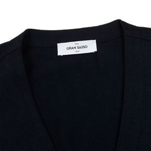 Gran Sasso Navy Merino Wool Waistcoat Collar