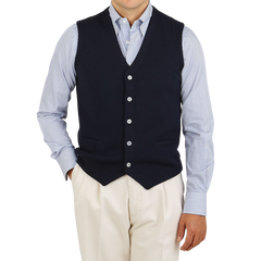 Gran Sasso Navy Merino Wool Waistcoat Front