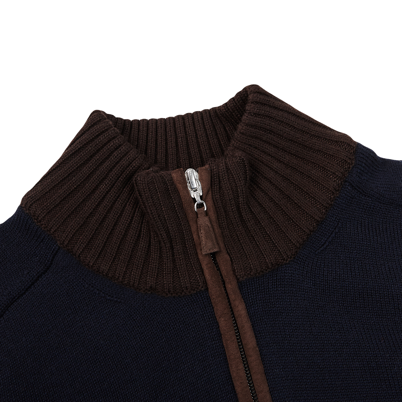 Gran Sasso Navy Merino Wool Zip Cardigan Collar