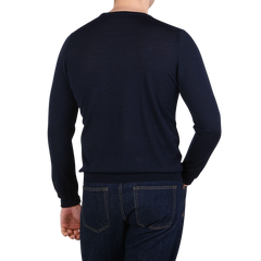 Gran Sasso Navy Wool Silk Crew Neck Sweater Back