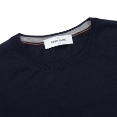 Gran Sasso Navy Wool Silk Crew Neck Sweater Collar