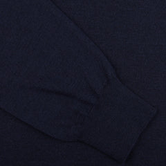 Gran Sasso Navy Wool Silk Crew Neck Sweater Cuff