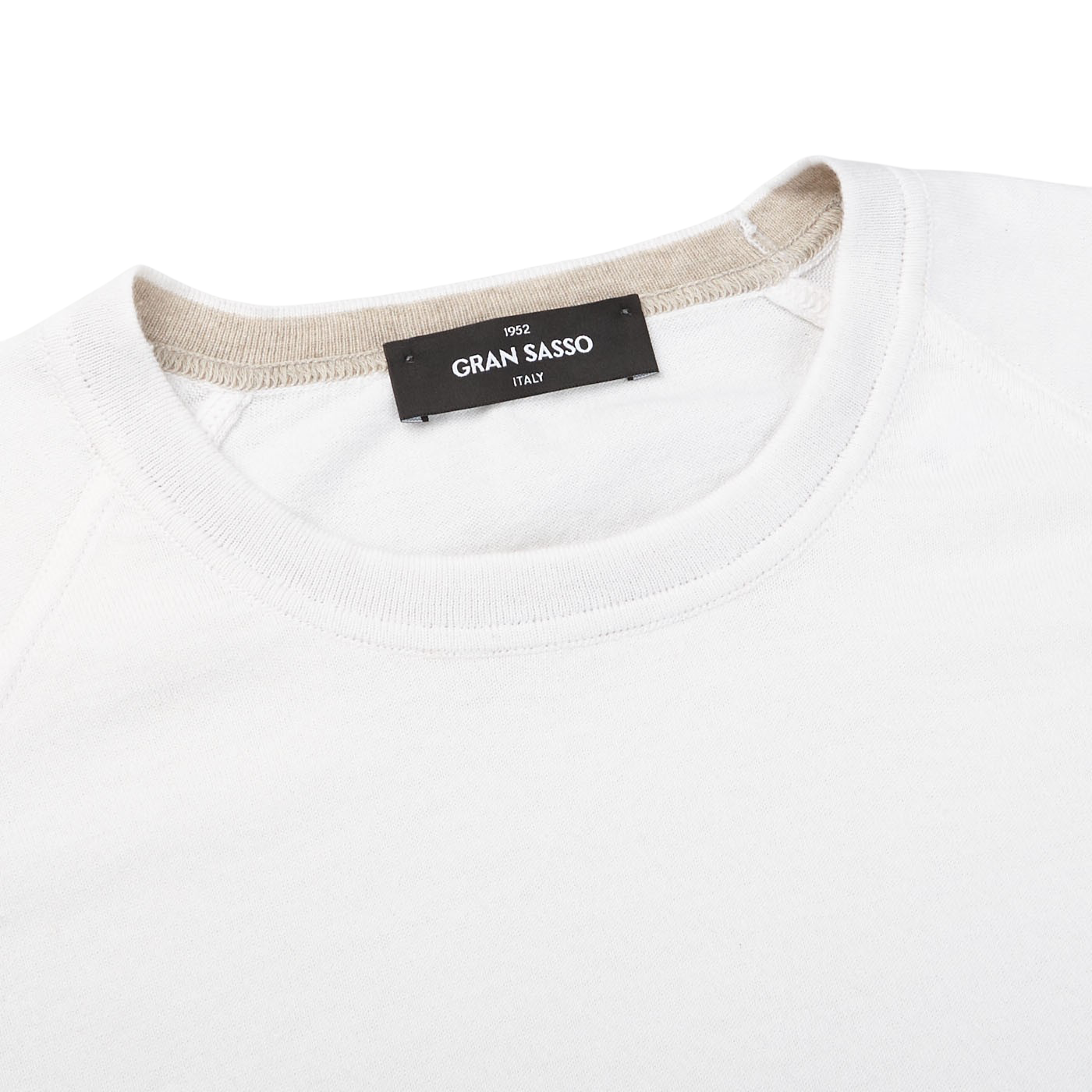 Gran Sasso Off-White Cotton Cashmere Crew Neck Collar