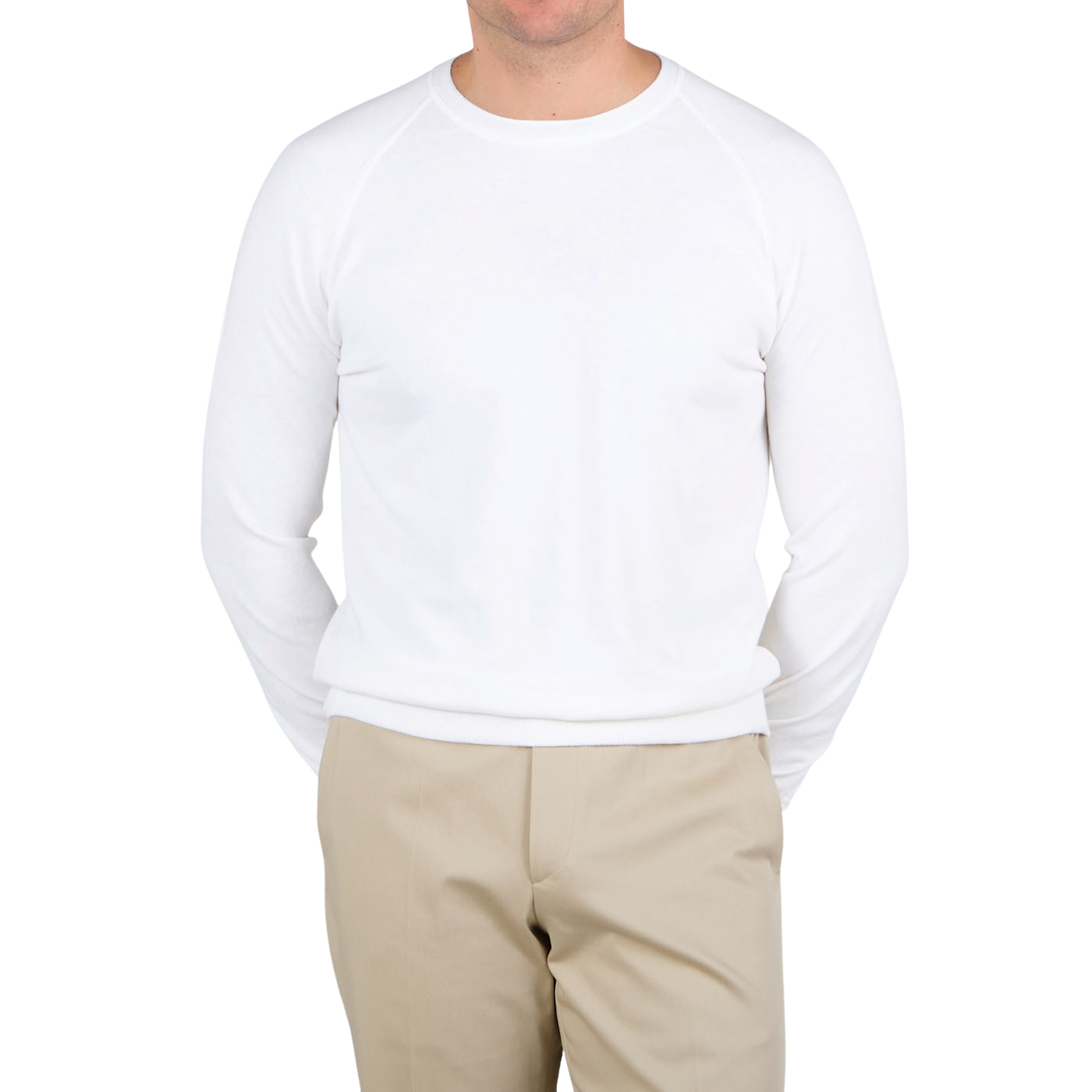 Gran Sasso Off-White Cotton Cashmere Crew Neck Front