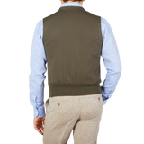 Gran Sasso Olive Green Fresh Cotton Knitted Waistcoat Back