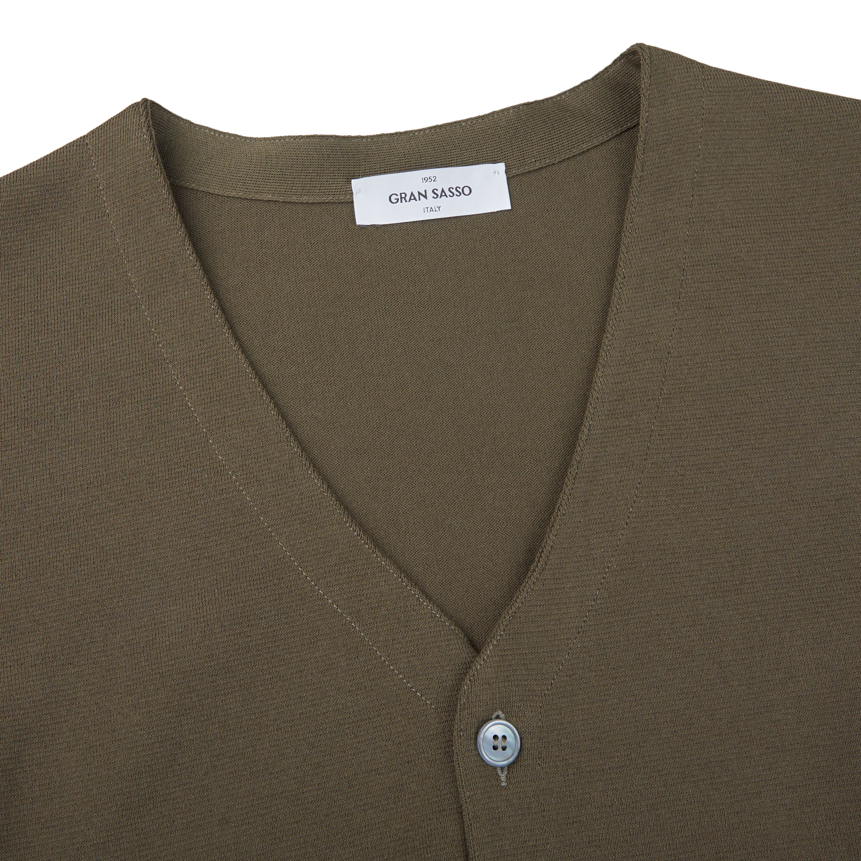 Gran Sasso Olive Green Fresh Cotton Knitted Waistcoat Collar
