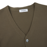 Gran Sasso Olive Green Fresh Cotton Knitted Waistcoat Collar