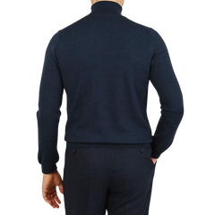 Gran Sasso Petrol Blue Merino Wool Roll Neck Back