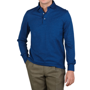 Gran Sasso Royal Blue Cotton Filo Scozia Popover Shirt Front