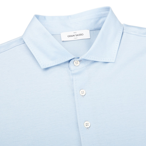 Gran Sasso Sky Blue Cotton Filo Scozia Polo Shirt Collar