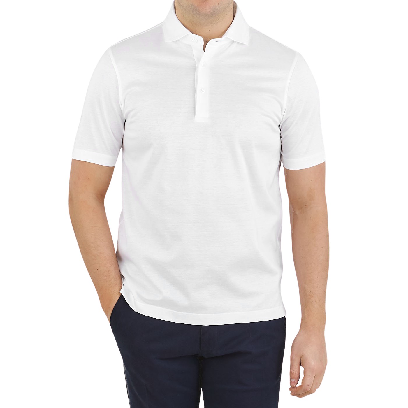 Gran Sasso White Cotton Filo Scozia Polo Shirt Front