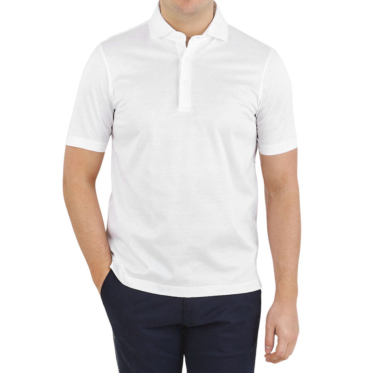 Gran Sasso White Cotton Filo Scozia Polo Shirt Front