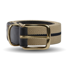 Hardy & Parsons Beige Striped Canvas Black Leather 35mm Belt Feature