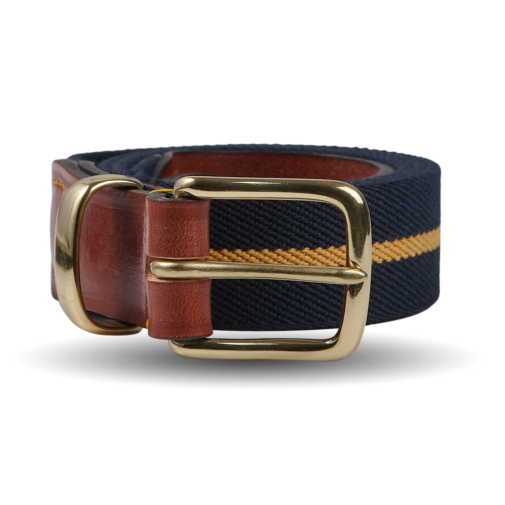 Hardy & Parsons | Navy Striped Canvas Cognac Leather 35mm Belt – Baltzar | Gürtel
