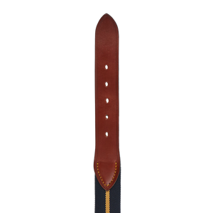 Hardy & Parsons Navy Striped Canvas Cognac Leather 35mm Belt Strap