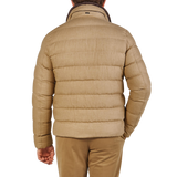 Herno Camel Quilted Fur Collar Norfolk Jacket Back