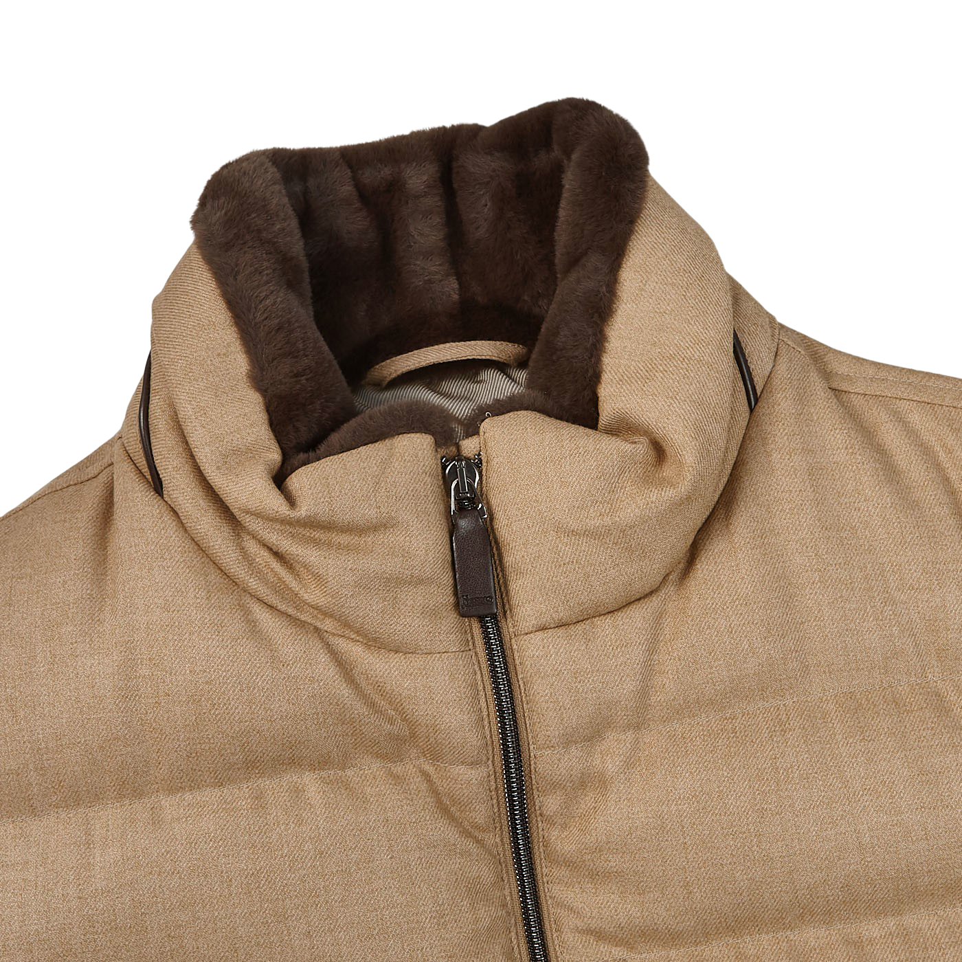 Herno Camel Quilted Fur Collar Norfolk Jacket Collar