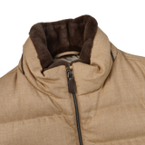Herno Camel Quilted Fur Collar Norfolk Jacket Collar