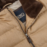 Herno Camel Quilted Fur Collar Norfolk Jacket Open