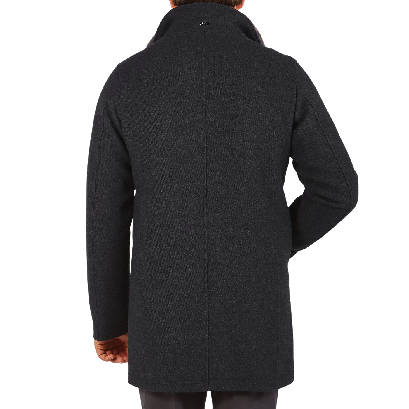 Herno Charcoal Grey Diagonal Wool Fur Car Coat Back