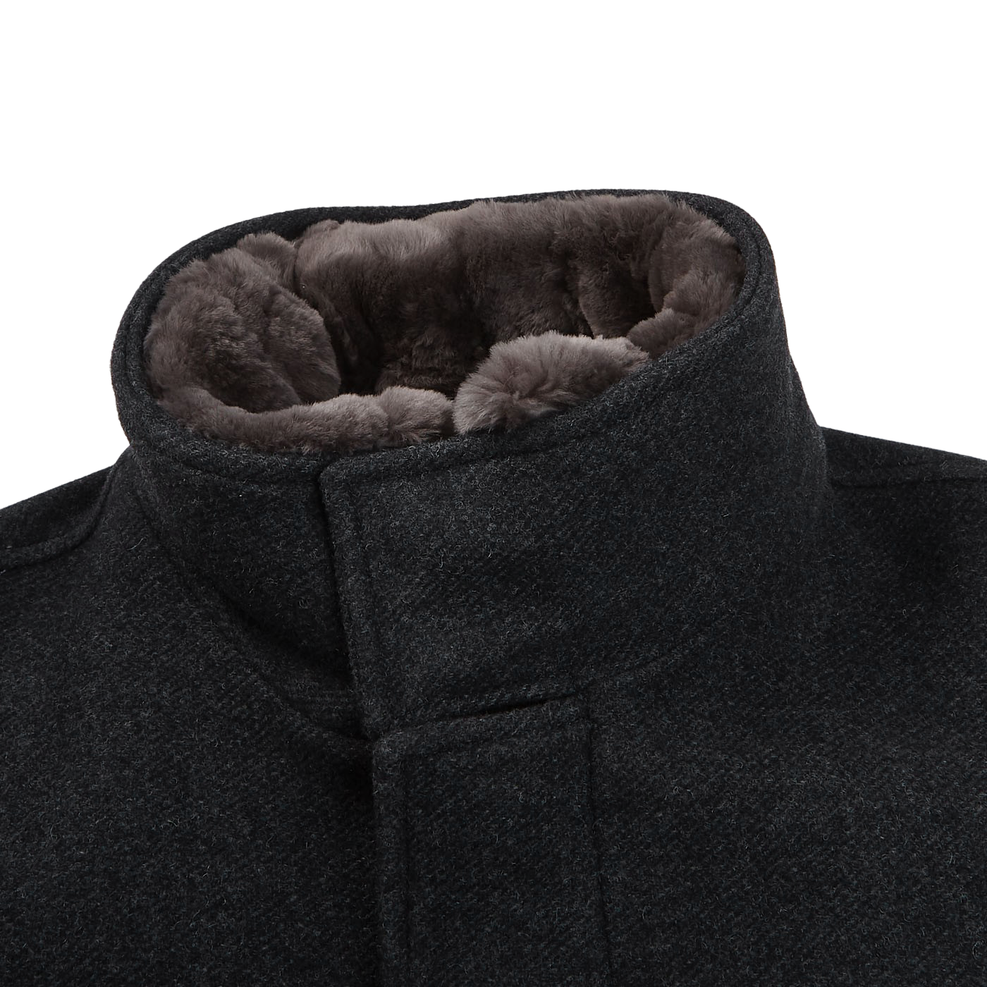 Herno Charcoal Grey Diagonal Wool Fur Car Coat Collar