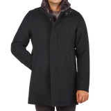 Herno Charcoal Grey Diagonal Wool Fur Car Coat Front