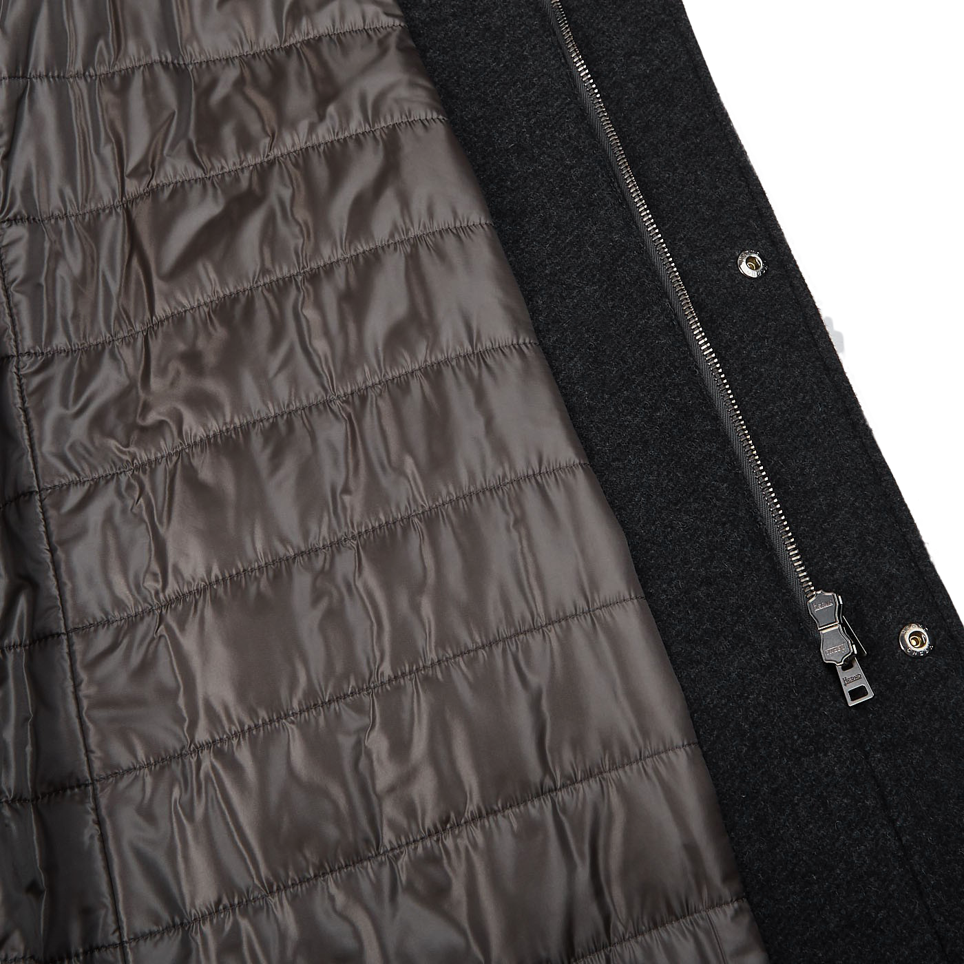 Herno Charcoal Grey Diagonal Wool Fur Car Coat Inside