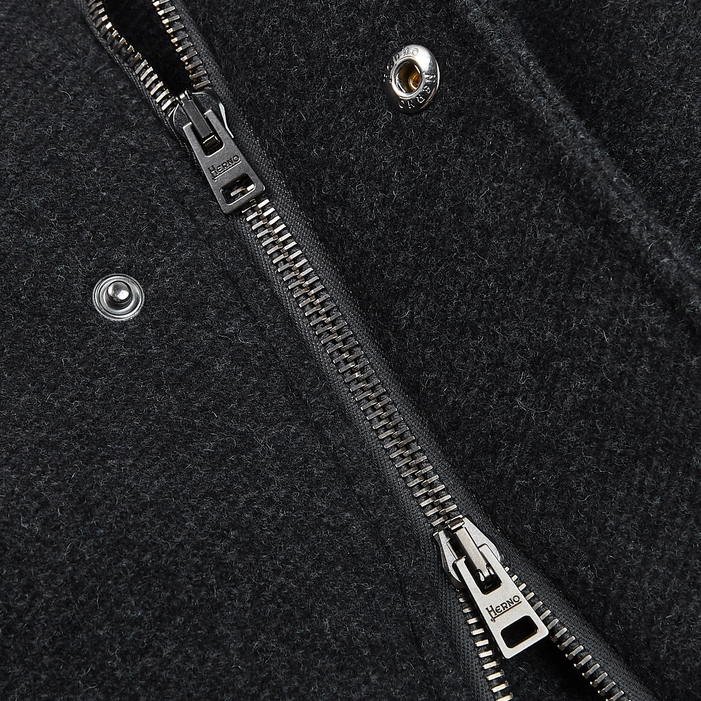 Herno Charcoal Grey Diagonal Wool Fur Car Coat Zipper